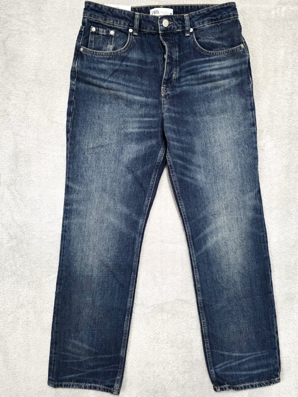 Zara The Straight Cropped Jeans Medium Wash Size 8 NWT